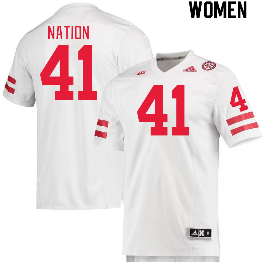 Women #41 Ethan Nation Nebraska Cornhuskers College Football Jerseys Stitched Sale-White - Click Image to Close